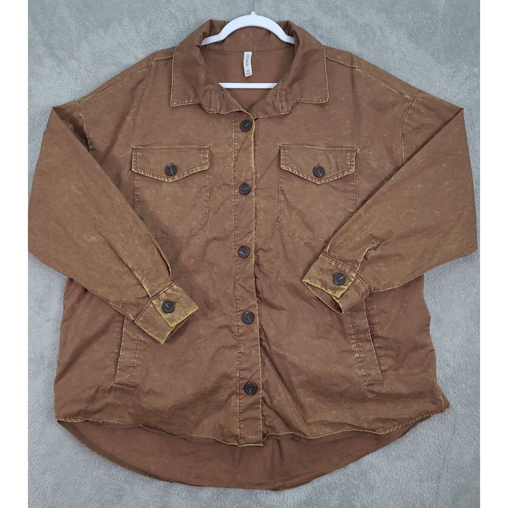 Zenana Shacket 100% Cotton Mineral Wash‎ Brown Size 2XL